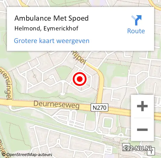 Locatie op kaart van de 112 melding: Ambulance Met Spoed Naar Helmond, Eymerickhof op 17 september 2019 23:17
