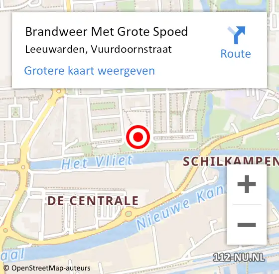 Locatie op kaart van de 112 melding: Brandweer Met Grote Spoed Naar Leeuwarden, Vuurdoornstraat op 18 september 2019 01:01
