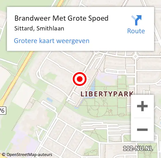 Locatie op kaart van de 112 melding: Brandweer Met Grote Spoed Naar Sittard, Smithlaan op 18 september 2019 01:38