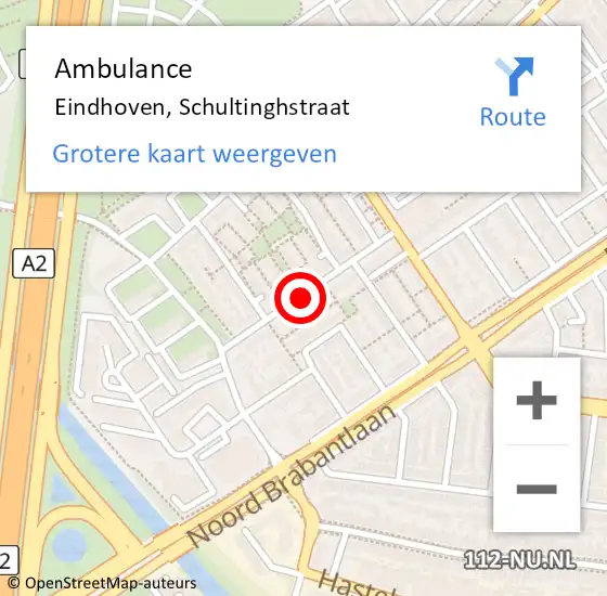 Locatie op kaart van de 112 melding: Ambulance Eindhoven, Schultinghstraat op 18 september 2019 04:12