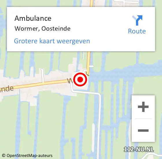 Locatie op kaart van de 112 melding: Ambulance Wormer, Oosteinde op 18 september 2019 04:29