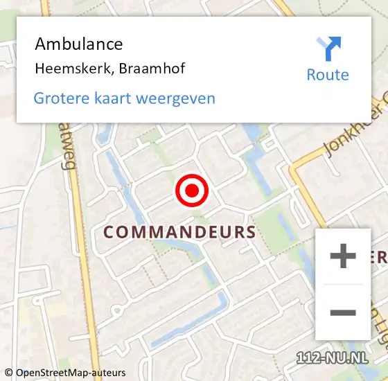 Locatie op kaart van de 112 melding: Ambulance Heemskerk, Braamhof op 18 september 2019 04:39
