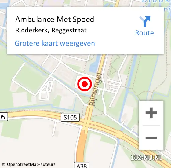 Locatie op kaart van de 112 melding: Ambulance Met Spoed Naar Ridderkerk, Reggestraat op 18 september 2019 08:41