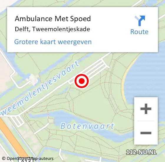 Locatie op kaart van de 112 melding: Ambulance Met Spoed Naar Delft, Tweemolentjeskade op 18 september 2019 09:48