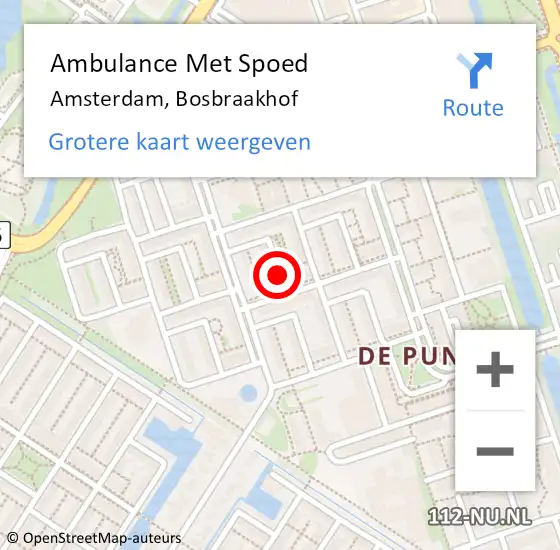 Locatie op kaart van de 112 melding: Ambulance Met Spoed Naar Amsterdam, Bosbraakhof op 18 september 2019 10:23