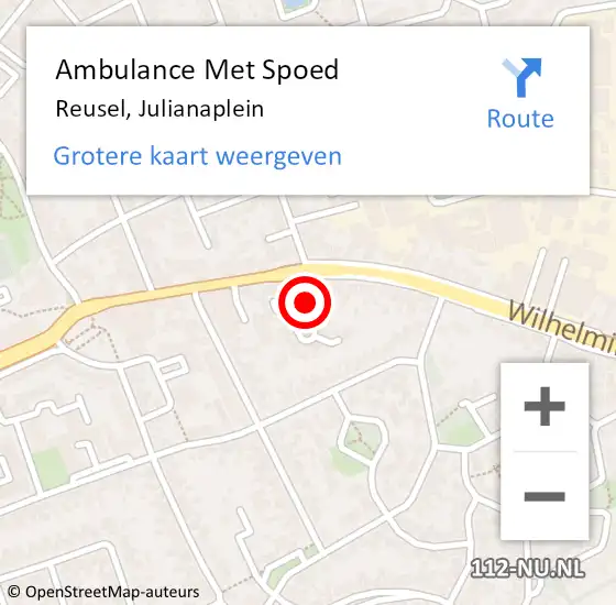Locatie op kaart van de 112 melding: Ambulance Met Spoed Naar Reusel, Julianaplein op 18 september 2019 10:51