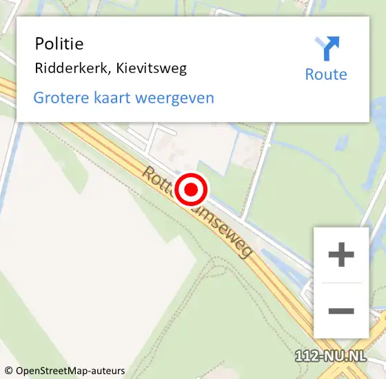 Locatie op kaart van de 112 melding: Politie Ridderkerk, Kievitsweg op 18 september 2019 11:53