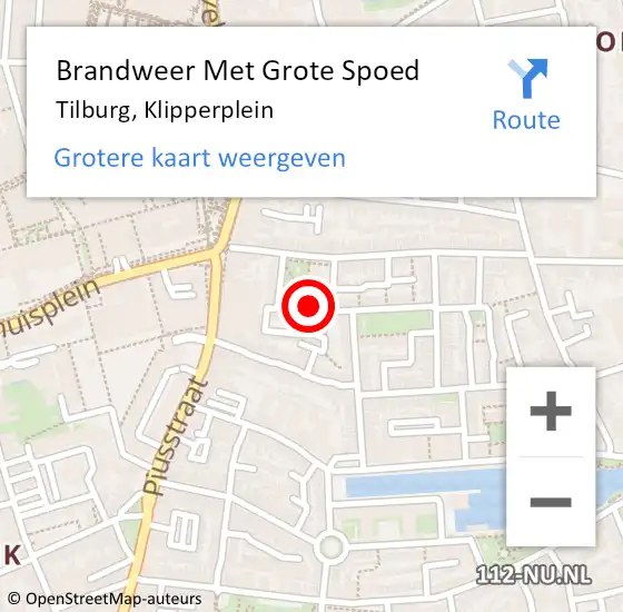 Locatie op kaart van de 112 melding: Brandweer Met Grote Spoed Naar Tilburg, Klipperplein op 18 september 2019 12:42