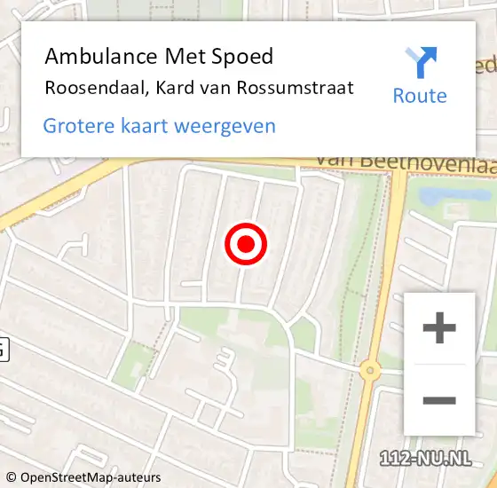 Locatie op kaart van de 112 melding: Ambulance Met Spoed Naar Roosendaal, Kard van Rossumstraat op 18 september 2019 13:51
