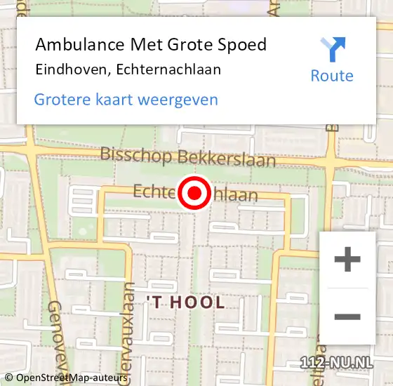 Locatie op kaart van de 112 melding: Ambulance Met Grote Spoed Naar Eindhoven, Echternachlaan op 18 september 2019 14:41