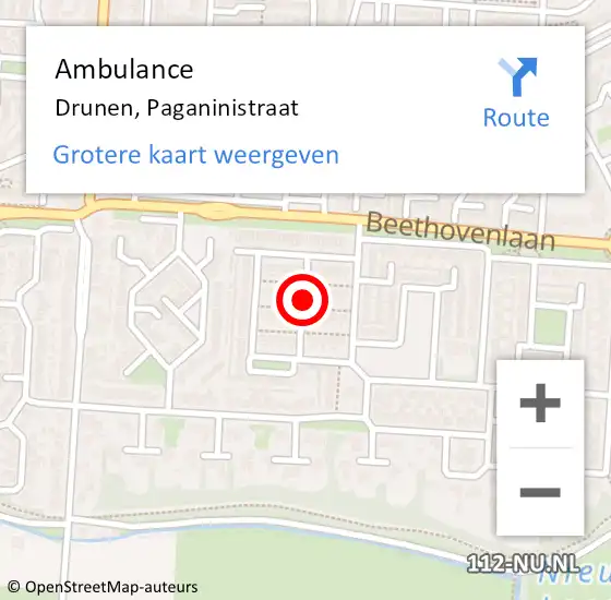 Locatie op kaart van de 112 melding: Ambulance Drunen, Paganinistraat op 18 september 2019 15:32