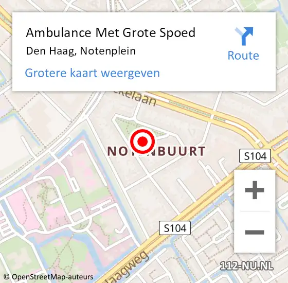 Locatie op kaart van de 112 melding: Ambulance Met Grote Spoed Naar Den Haag, Notenplein op 18 september 2019 18:12