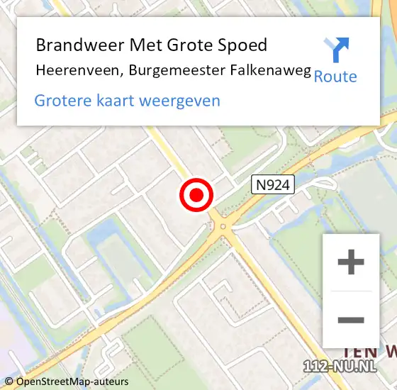 Locatie op kaart van de 112 melding: Brandweer Met Grote Spoed Naar Heerenveen, Burgemeester Falkenaweg op 18 september 2019 19:01