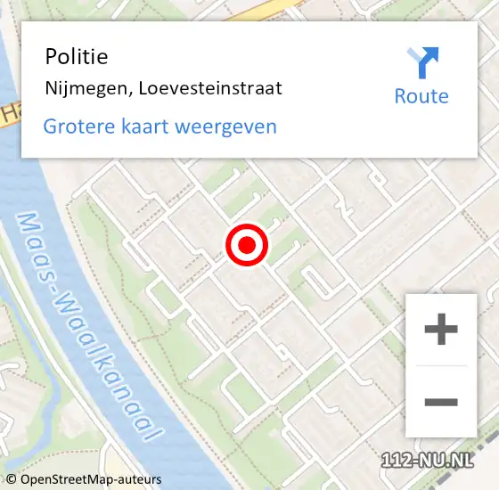 Locatie op kaart van de 112 melding: Politie Nijmegen, Loevesteinstraat op 18 september 2019 20:42