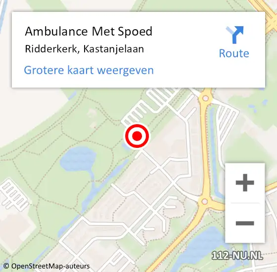 Locatie op kaart van de 112 melding: Ambulance Met Spoed Naar Ridderkerk, Kastanjelaan op 18 september 2019 21:47