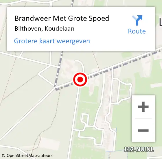 Locatie op kaart van de 112 melding: Brandweer Met Grote Spoed Naar Bilthoven, Koudelaan op 18 september 2019 22:05