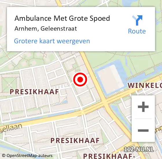 Locatie op kaart van de 112 melding: Ambulance Met Grote Spoed Naar Arnhem, Geleenstraat op 18 september 2019 22:33
