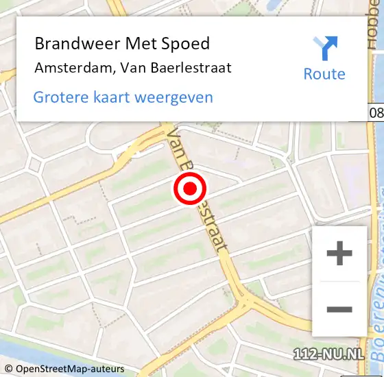 Locatie op kaart van de 112 melding: Brandweer Met Spoed Naar Amsterdam, Van Baerlestraat op 19 september 2019 01:25