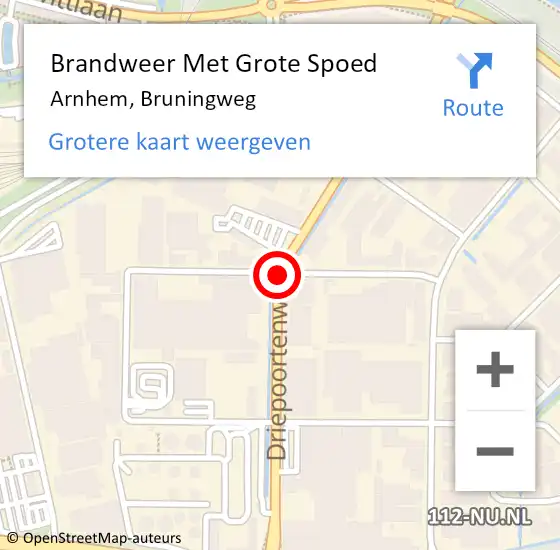 Locatie op kaart van de 112 melding: Brandweer Met Grote Spoed Naar Arnhem, Bruningweg op 19 september 2019 02:51