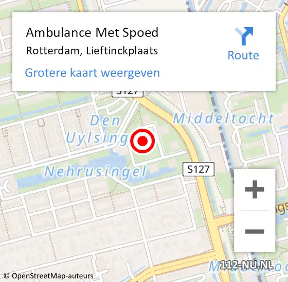 Locatie op kaart van de 112 melding: Ambulance Met Spoed Naar Rotterdam, Lieftinckplaats op 19 september 2019 04:33