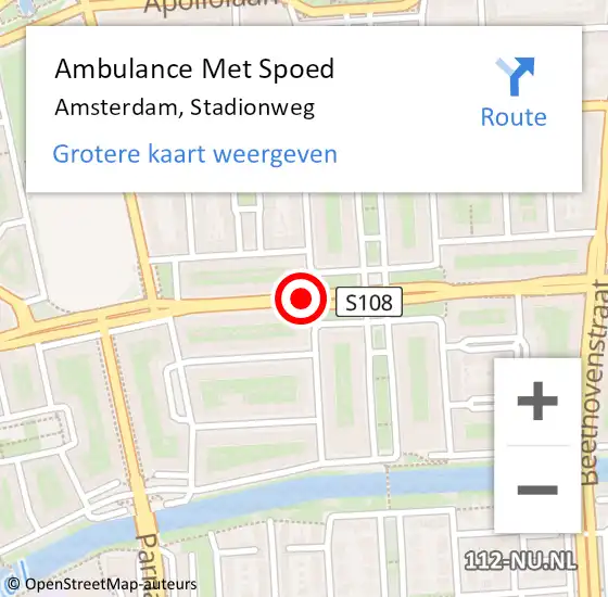 Locatie op kaart van de 112 melding: Ambulance Met Spoed Naar Amsterdam, Stadionweg op 19 september 2019 04:53