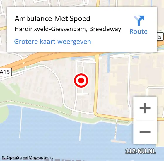 Locatie op kaart van de 112 melding: Ambulance Met Spoed Naar Hardinxveld-Giessendam, Breedeway op 19 september 2019 05:05