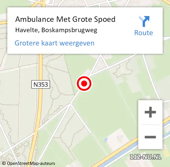 Locatie op kaart van de 112 melding: Ambulance Met Grote Spoed Naar Havelte, Boskampsbrugweg op 19 september 2019 06:58