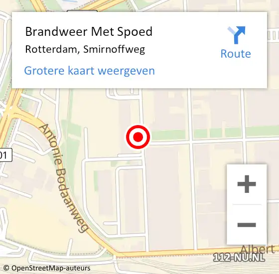 Locatie op kaart van de 112 melding: Brandweer Met Spoed Naar Rotterdam, Smirnoffweg op 19 september 2019 07:39