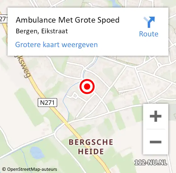 Locatie op kaart van de 112 melding: Ambulance Met Grote Spoed Naar Bergen, Eikstraat op 19 september 2019 07:51