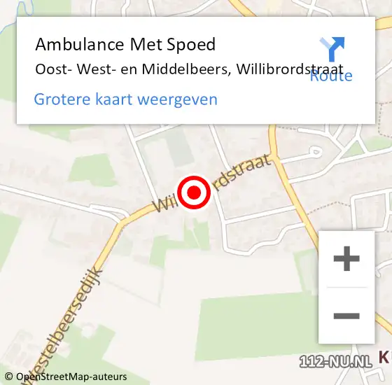 Locatie op kaart van de 112 melding: Ambulance Met Spoed Naar Oost- West- en Middelbeers, Willibrordstraat op 19 september 2019 10:48