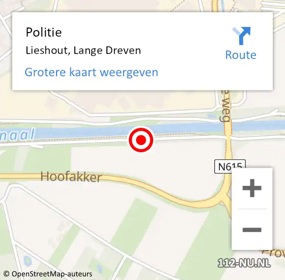 Locatie op kaart van de 112 melding: Politie Lieshout, Lange Dreven op 19 september 2019 10:52