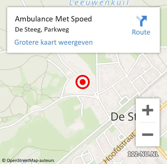 Locatie op kaart van de 112 melding: Ambulance Met Spoed Naar De Steeg, Parkweg op 19 september 2019 10:56