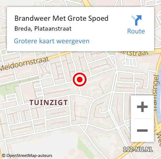Locatie op kaart van de 112 melding: Brandweer Met Grote Spoed Naar Breda, Plataanstraat op 19 september 2019 11:41