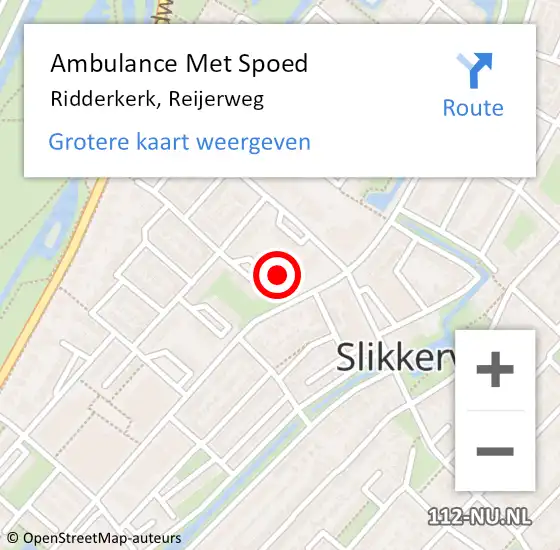 Locatie op kaart van de 112 melding: Ambulance Met Spoed Naar Ridderkerk, Reijerweg op 19 september 2019 11:54