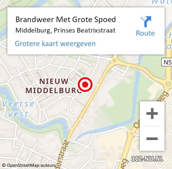 Locatie op kaart van de 112 melding: Brandweer Met Grote Spoed Naar Middelburg, Prinses Beatrixstraat op 19 september 2019 12:07