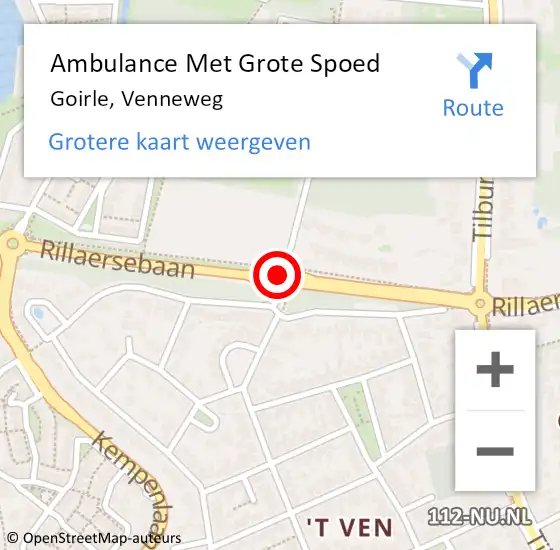 Locatie op kaart van de 112 melding: Ambulance Met Grote Spoed Naar Goirle, Venneweg op 19 september 2019 12:44