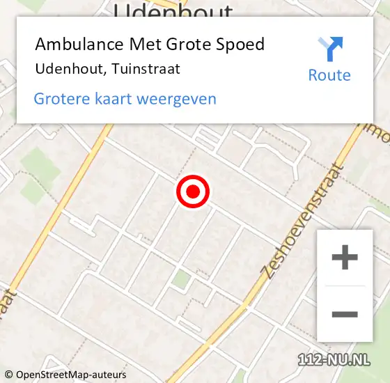 Locatie op kaart van de 112 melding: Ambulance Met Grote Spoed Naar Udenhout, Tuinstraat op 19 september 2019 13:03