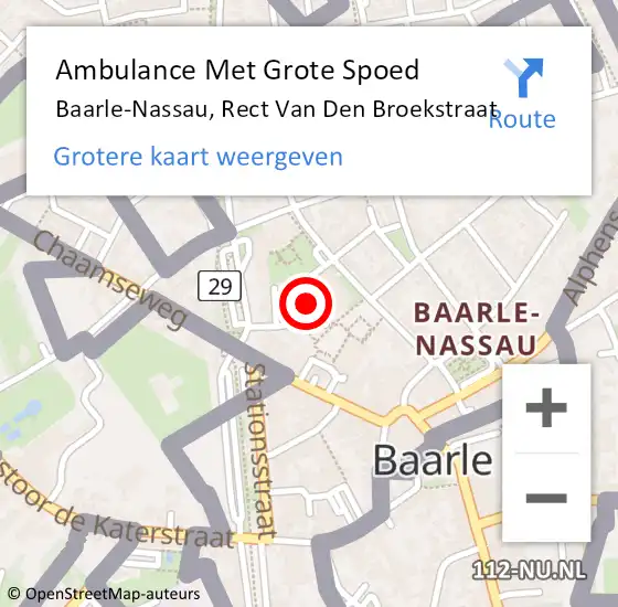 Locatie op kaart van de 112 melding: Ambulance Met Grote Spoed Naar Baarle-Nassau, Rect Van Den Broekstraat op 19 september 2019 13:03