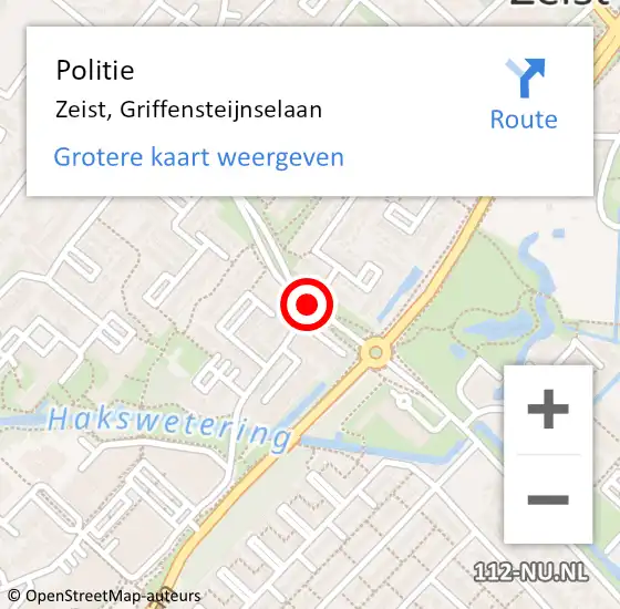 Locatie op kaart van de 112 melding: Politie Zeist, Griffensteijnselaan op 19 september 2019 13:07