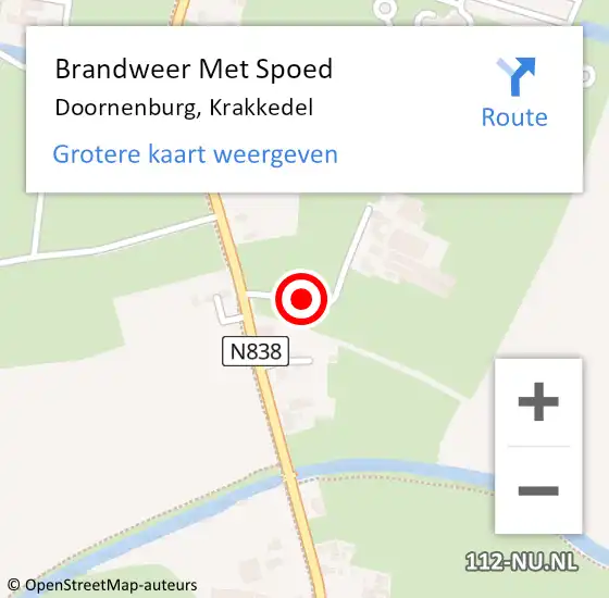 Locatie op kaart van de 112 melding: Brandweer Met Spoed Naar Doornenburg, Krakkedel op 19 september 2019 15:05