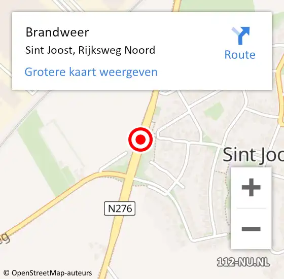 Locatie op kaart van de 112 melding: Brandweer Sint Joost, Rijksweg Noord op 19 september 2019 15:30