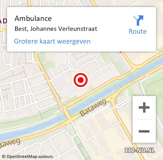 Locatie op kaart van de 112 melding: Ambulance Best, Johannes Verleunstraat op 19 september 2019 16:53