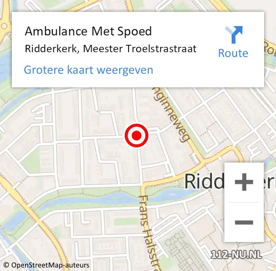 Locatie op kaart van de 112 melding: Ambulance Met Spoed Naar Ridderkerk, Meester Troelstrastraat op 19 september 2019 17:34