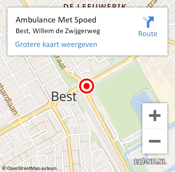 Locatie op kaart van de 112 melding: Ambulance Met Spoed Naar Best, Willem De Zwijgerweg op 19 september 2019 17:54