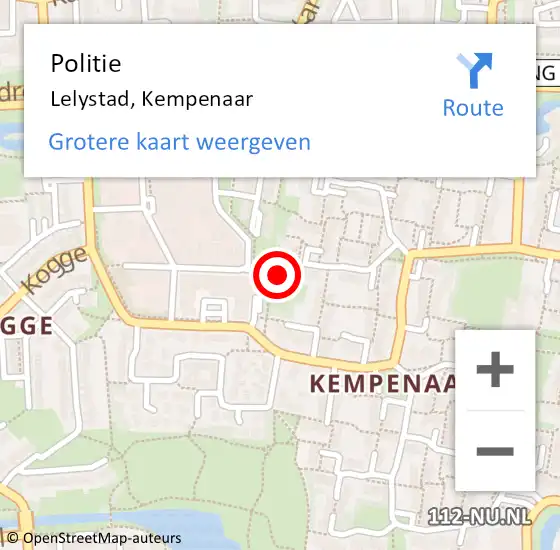 Locatie op kaart van de 112 melding: Politie Lelystad, Kempenaar op 19 september 2019 19:33