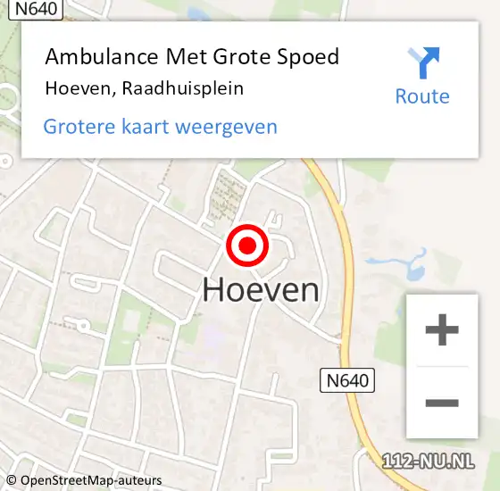 Locatie op kaart van de 112 melding: Ambulance Met Grote Spoed Naar Hoeven, Raadhuisplein op 20 september 2019 00:07