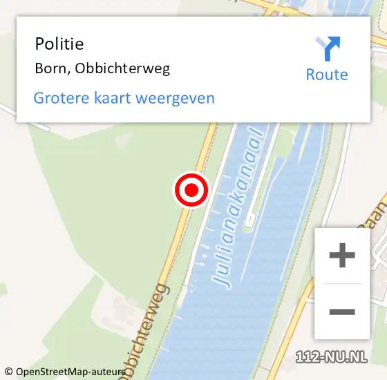 Locatie op kaart van de 112 melding: Politie Born, Obbichterweg op 20 september 2019 00:56