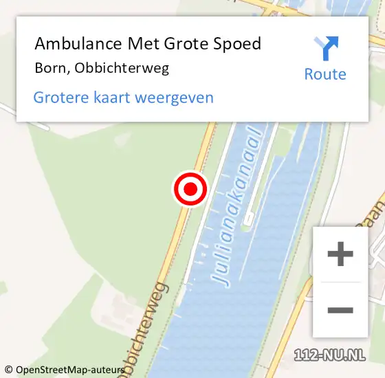 Locatie op kaart van de 112 melding: Ambulance Met Grote Spoed Naar Born, Obbichterweg op 20 september 2019 01:00