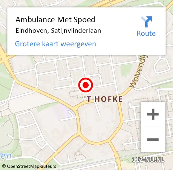 Locatie op kaart van de 112 melding: Ambulance Met Spoed Naar Eindhoven, Satijnvlinderlaan op 20 september 2019 06:56