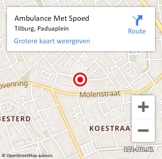 Locatie op kaart van de 112 melding: Ambulance Met Spoed Naar Tilburg, Paduaplein op 20 september 2019 07:37